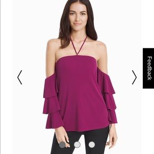 WHite house black market Magenta ruffle shirt